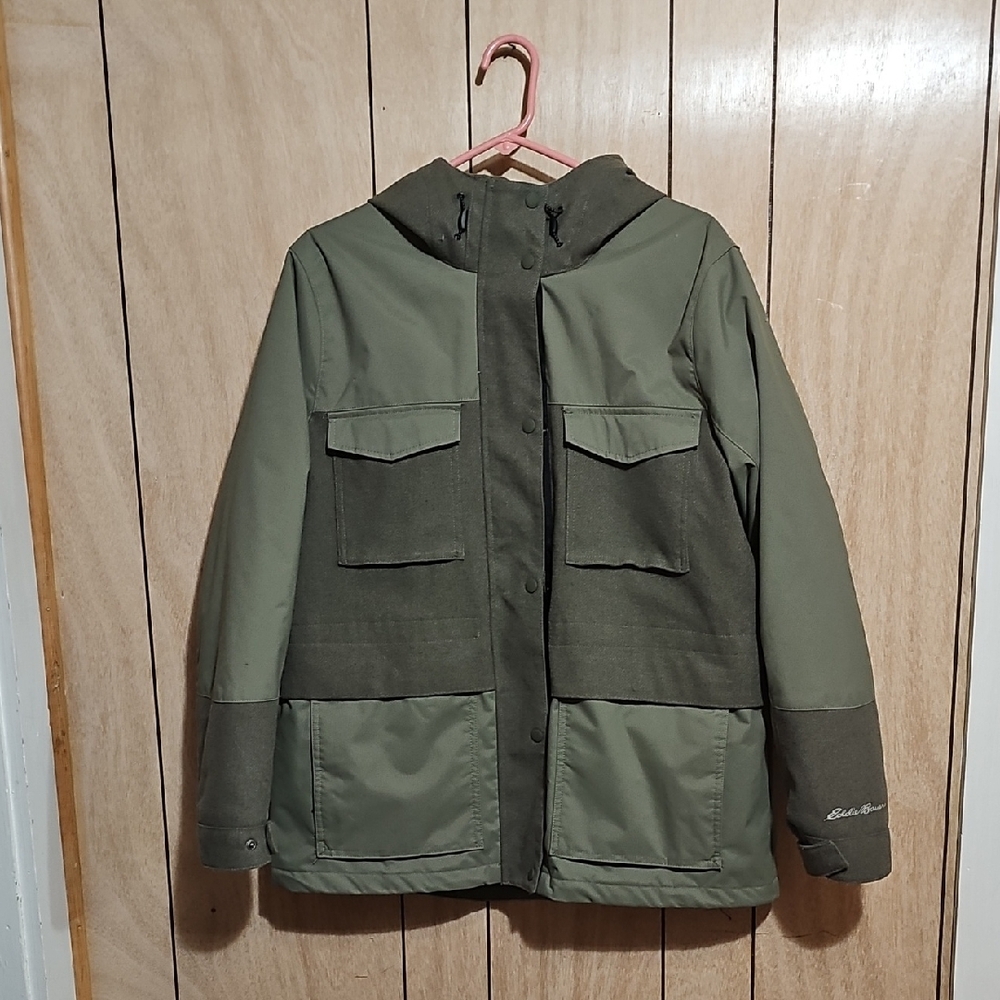 Eddie Bauer Size L Insulated Jacket w/ Removable Puffer Liner Hood Outdoor Coat